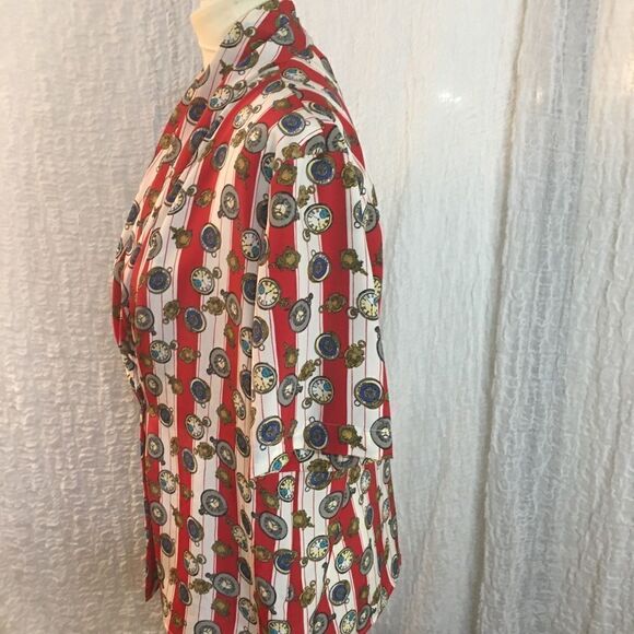 Helen St. Marie VTG Grandpa Clock Print Blouse Size 12 - Picture 2 of 10
